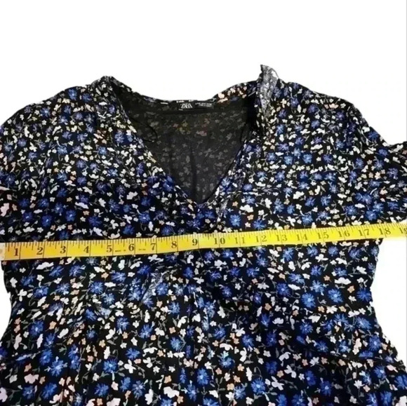 ZARA Dress Floral Mini Long Sleeves Black Blue Yellow Chiffon Y2K Women's Med - Picture 14 of 16